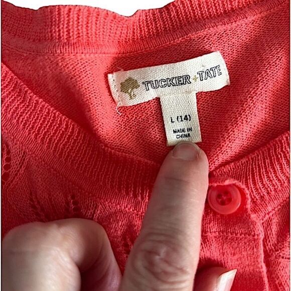 🌴 Tucker+Tate Spring Cardigan Sweater Coral Girls Large/14 - Picture 4 of 9